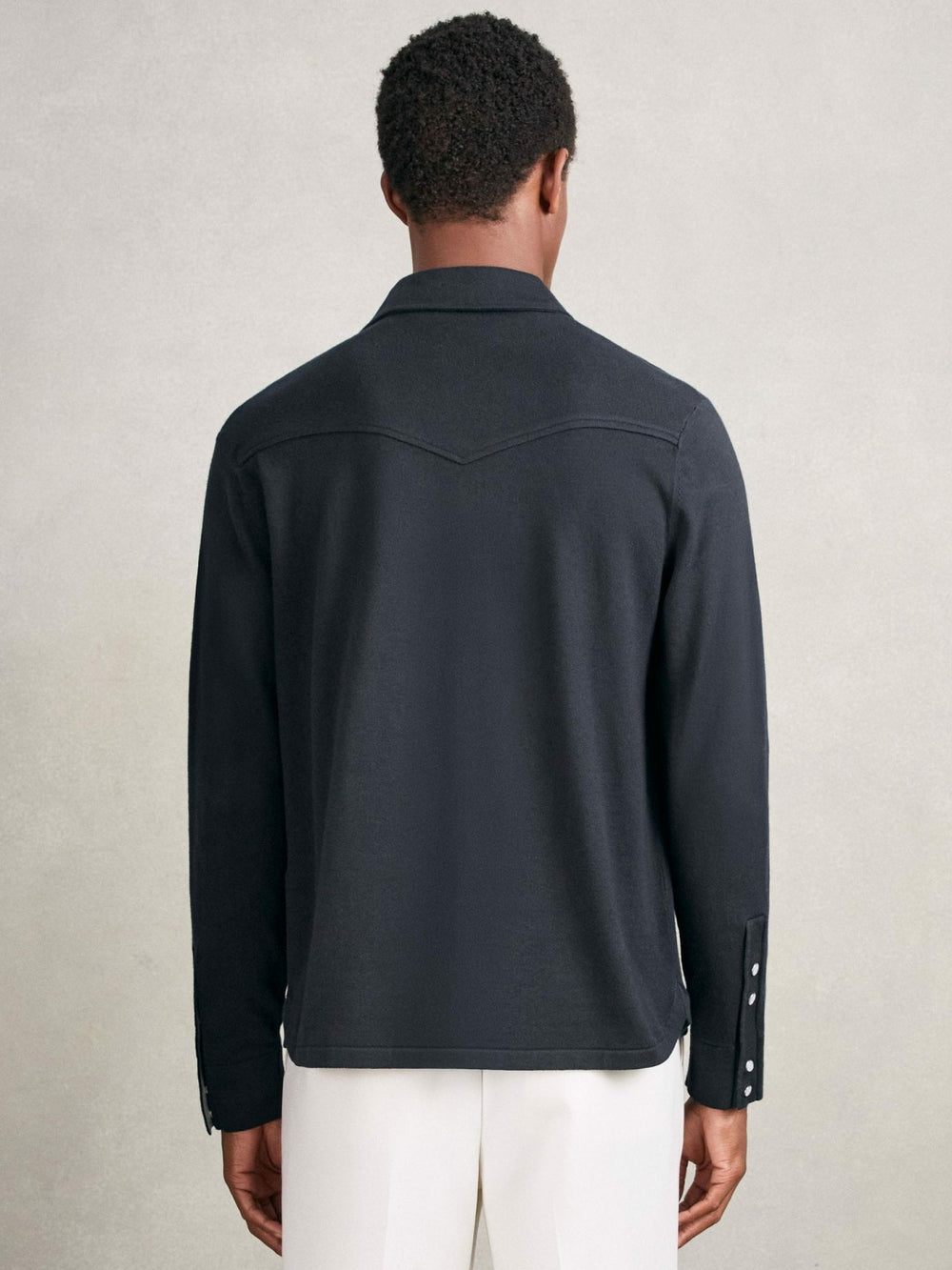 Cotton-Cashmere Western Knitted Shirt in Navy