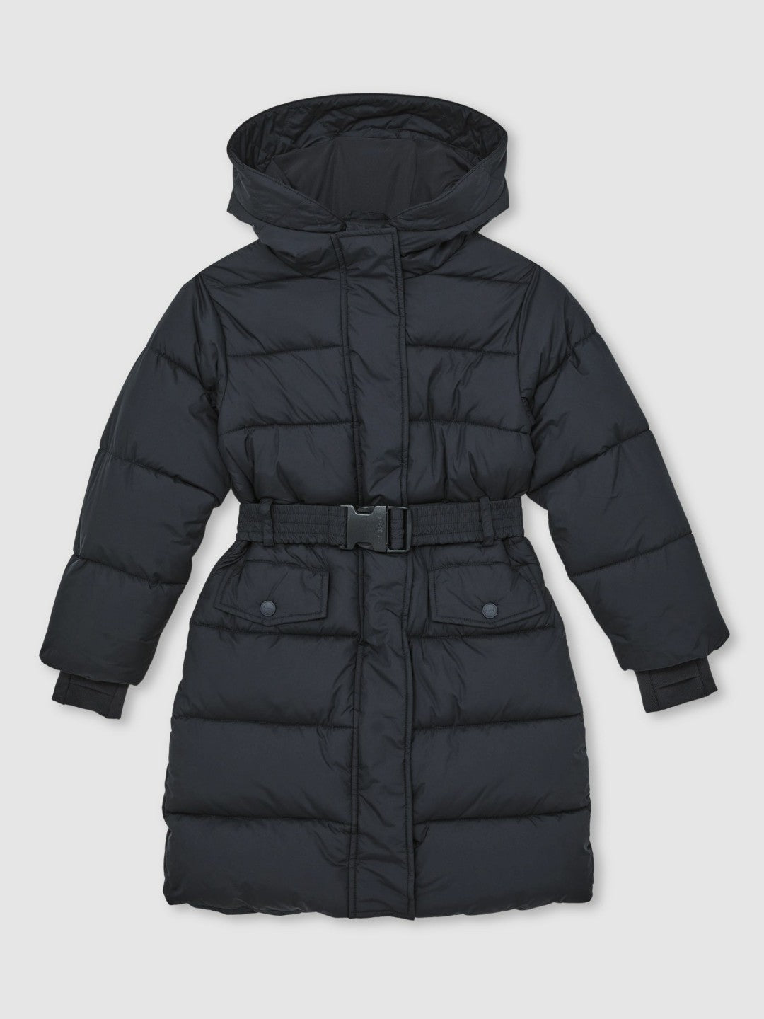 Longline Hooded Puffer Coat in Navy