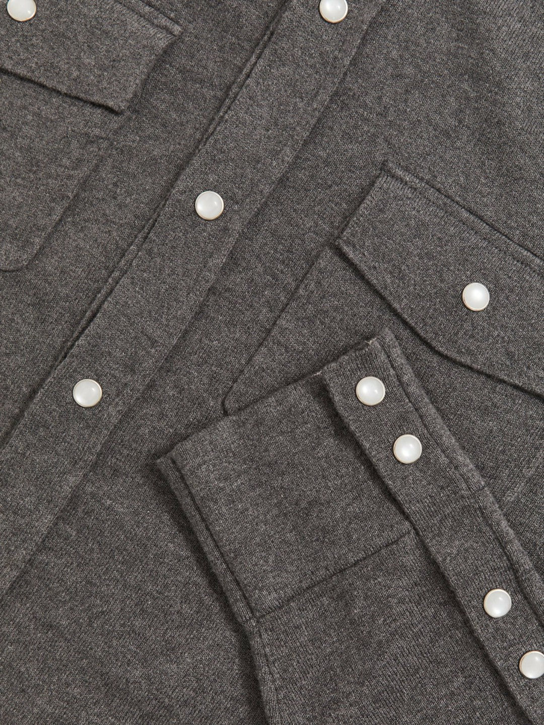Cotton-Cashmere Western Knitted Shirt in Charcoal Grey