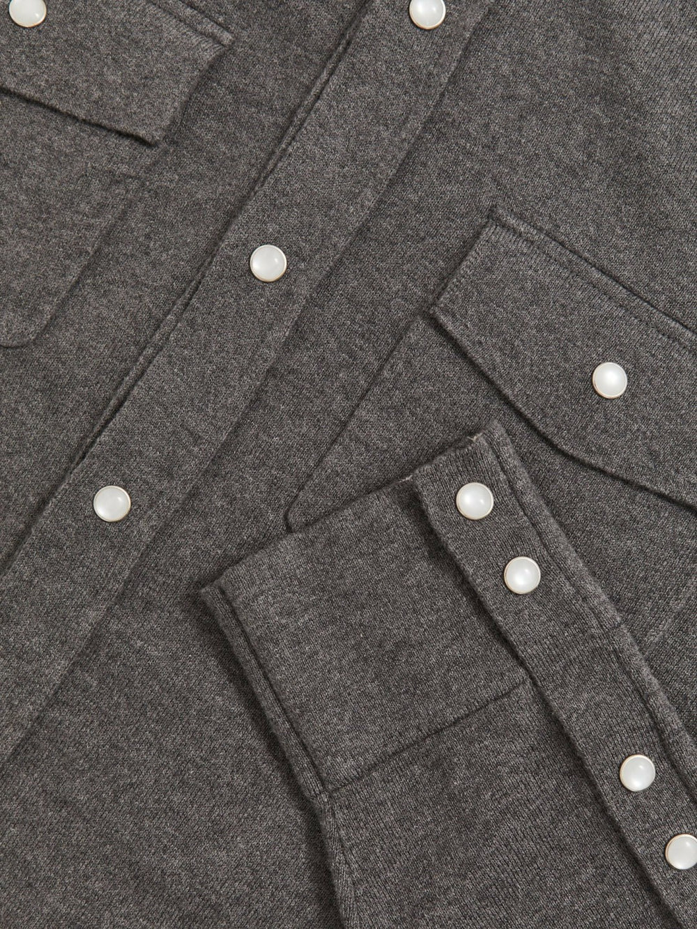 Cotton-Cashmere Western Knitted Shirt in Charcoal Grey