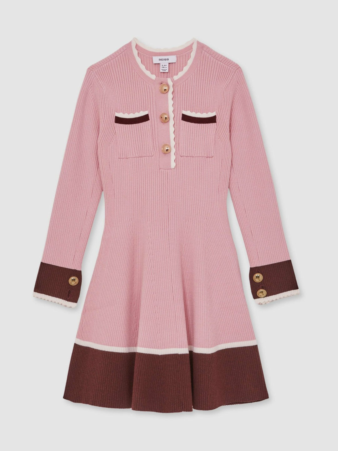 13-14 yrs Scallop-Trim Rib-Knit Dress in Pink