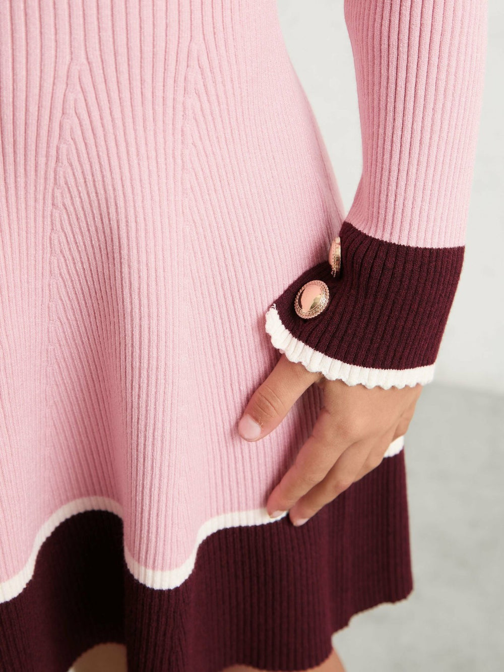 13-14 yrs Scallop-Trim Rib-Knit Dress in Pink