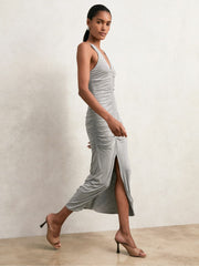 Stretch-Modal Ruched Jersey Dress in Grey