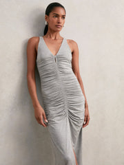 Stretch-Modal Ruched Jersey Dress in Grey