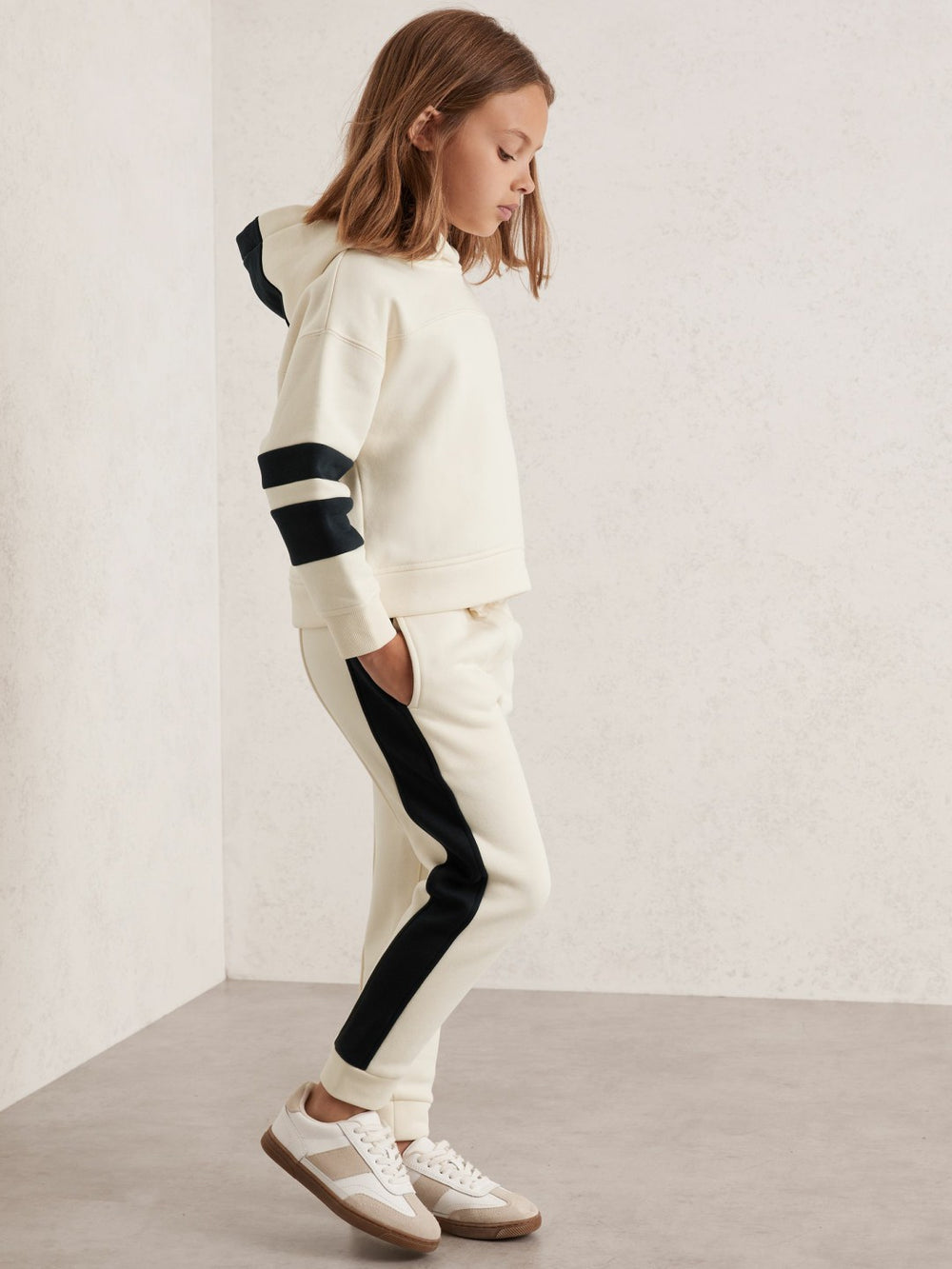 Cotton-Blend Joggers and Hoodie Set in Ecru