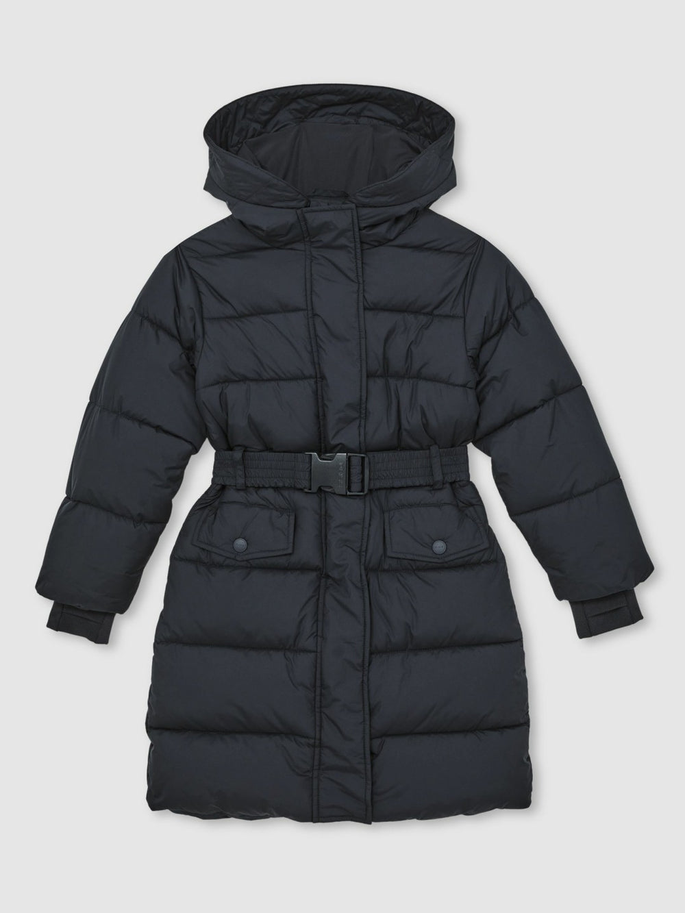 Longline Hooded Puffer Coat in Navy