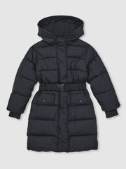 Longline Hooded Puffer Coat in Navy