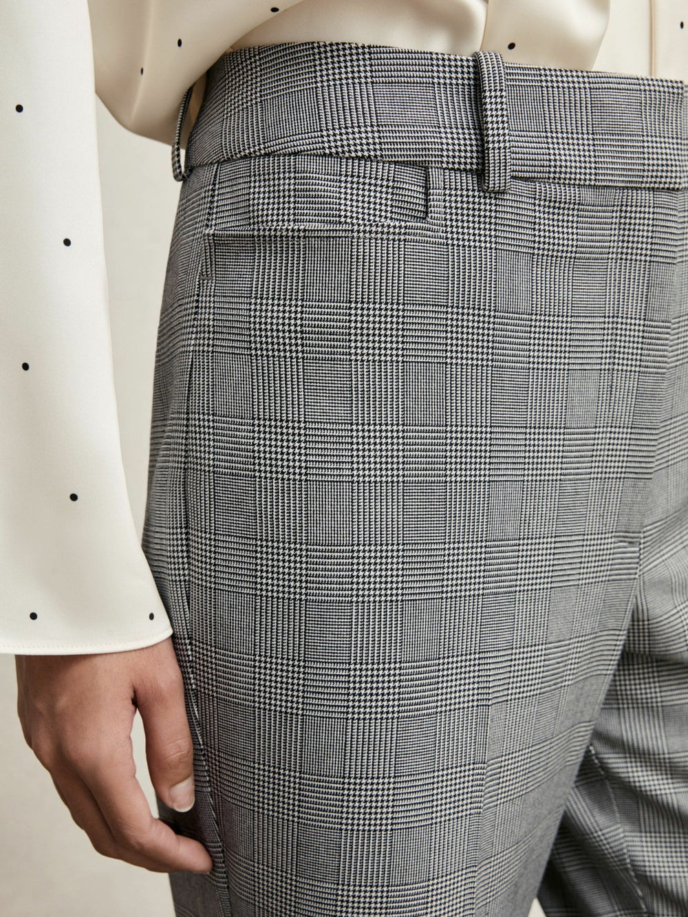 Petite Check Flared Suit Trousers in Grey