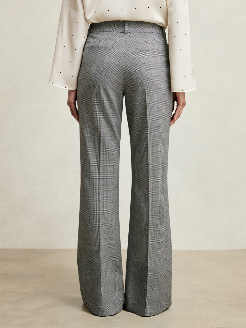 Petite Check Flared Suit Trousers in Grey