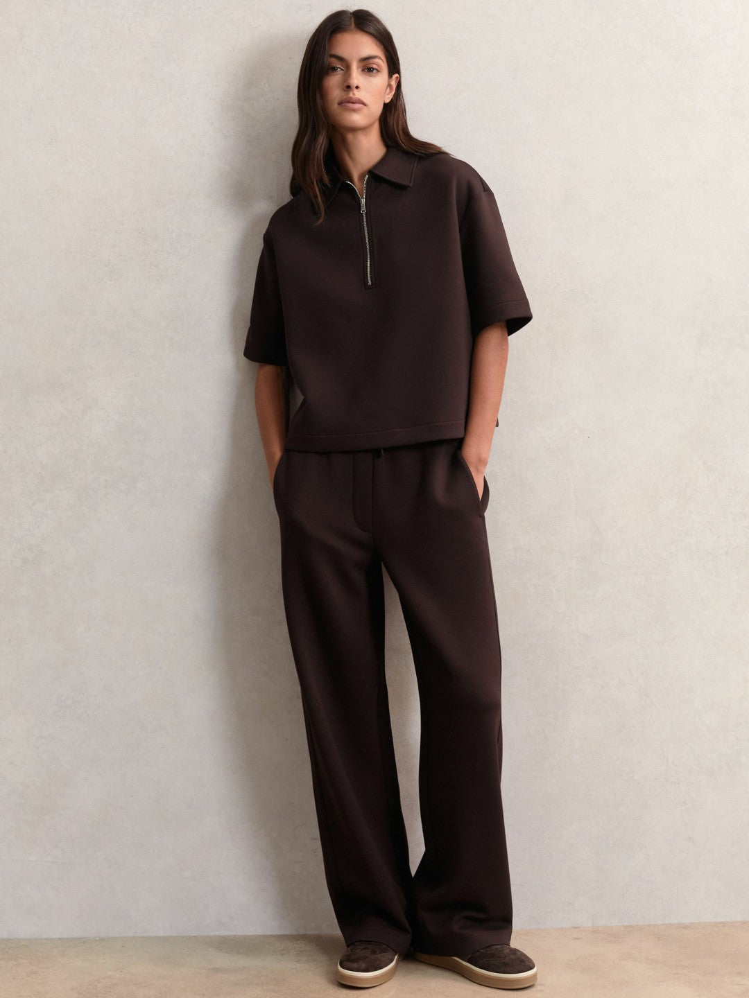Short-Sleeve Half-Zip Sweatshirt in Plum Purple