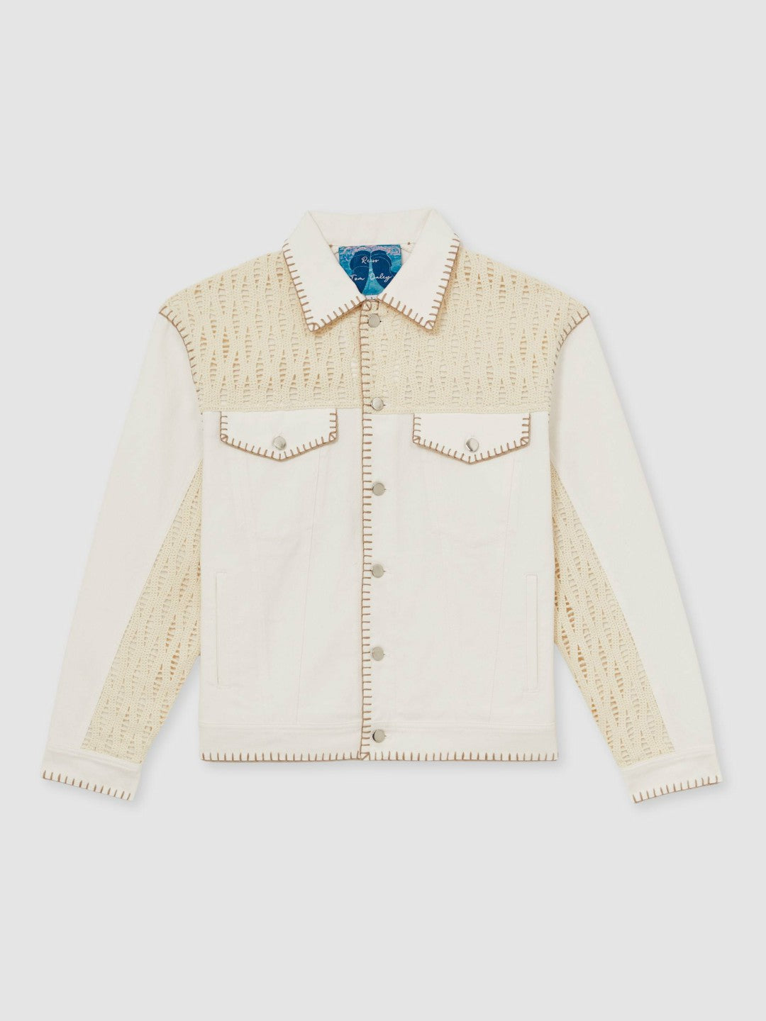 | Tom Daley Crochet Denim Jacket in Off White