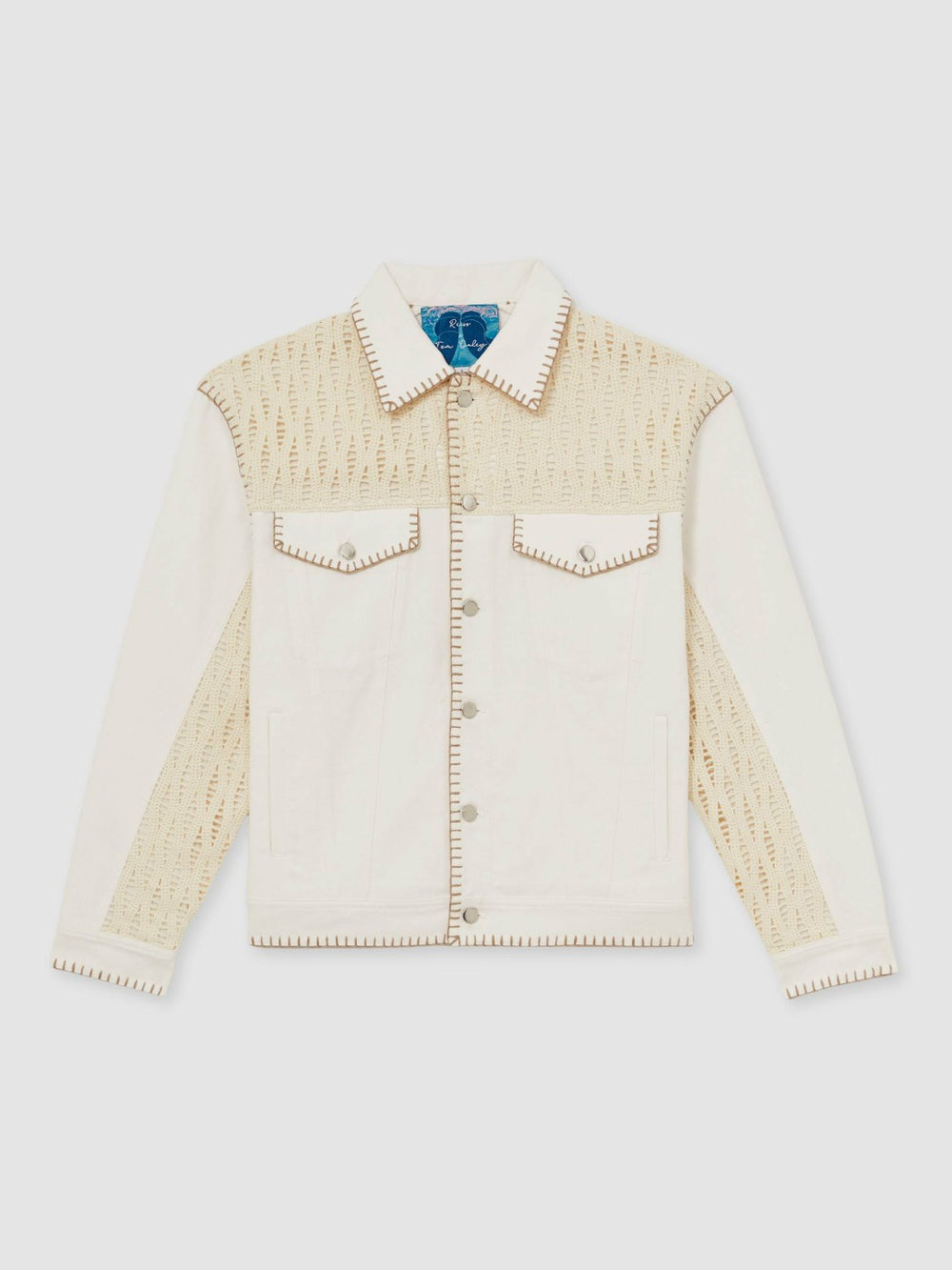 | Tom Daley Crochet Denim Jacket in Off White