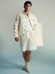 | Tom Daley Crochet Denim Jacket in Off White
