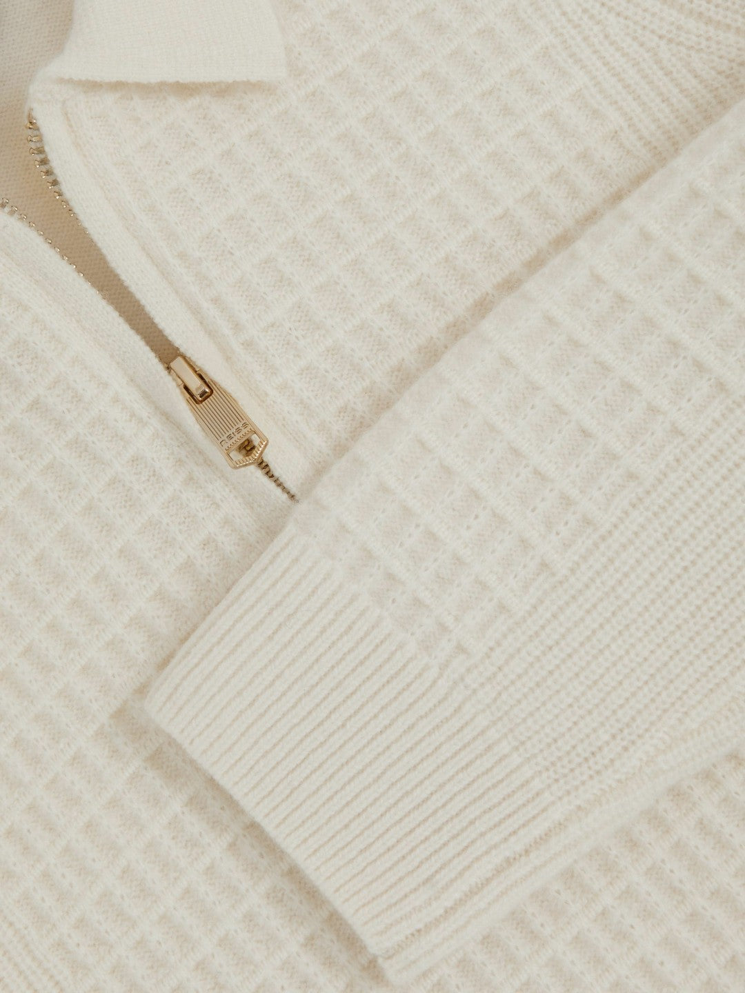 9-13 yrs Wool Waffle-Knit Half-Zip Polo Shirt in Off White