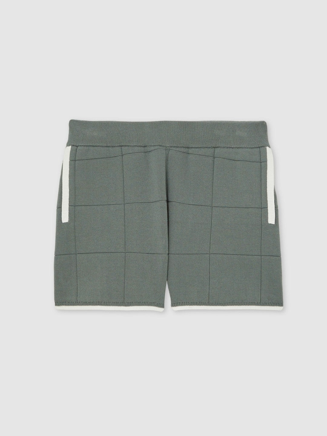 Tipped Knit Stitch-Detail Shorts in Dark Sage Green