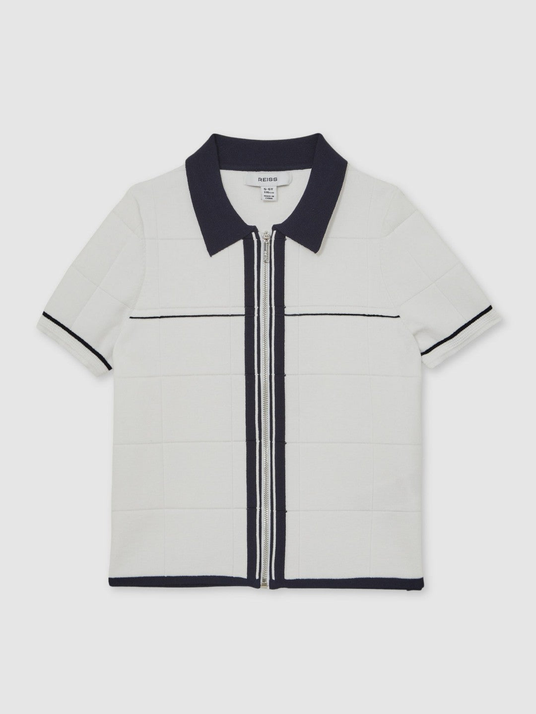 9-13 yrs Tipped Knit Zip-Through Shirt in White/Navy