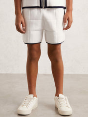 3-9 yrs Tipped Knit Stitch-Detail Shorts in White/Navy