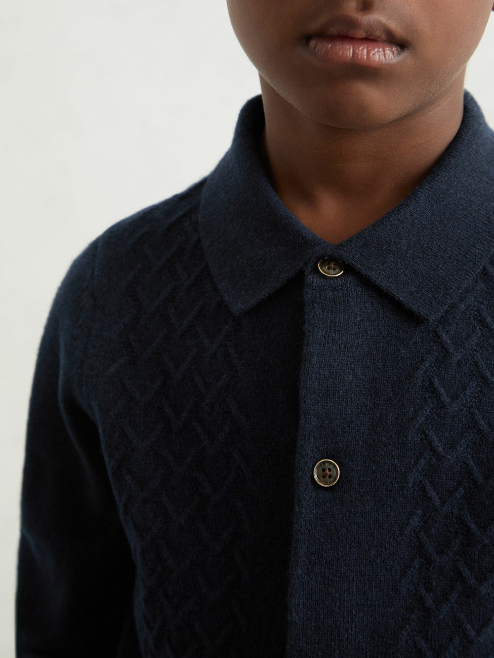 3-9 yrs Wool V-Stitch Button-Through Cardigan in Navy Blue