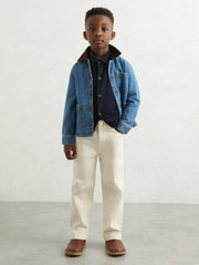 9-13 yrs Wool V-Stitch Button-Through Cardigan in Navy Blue