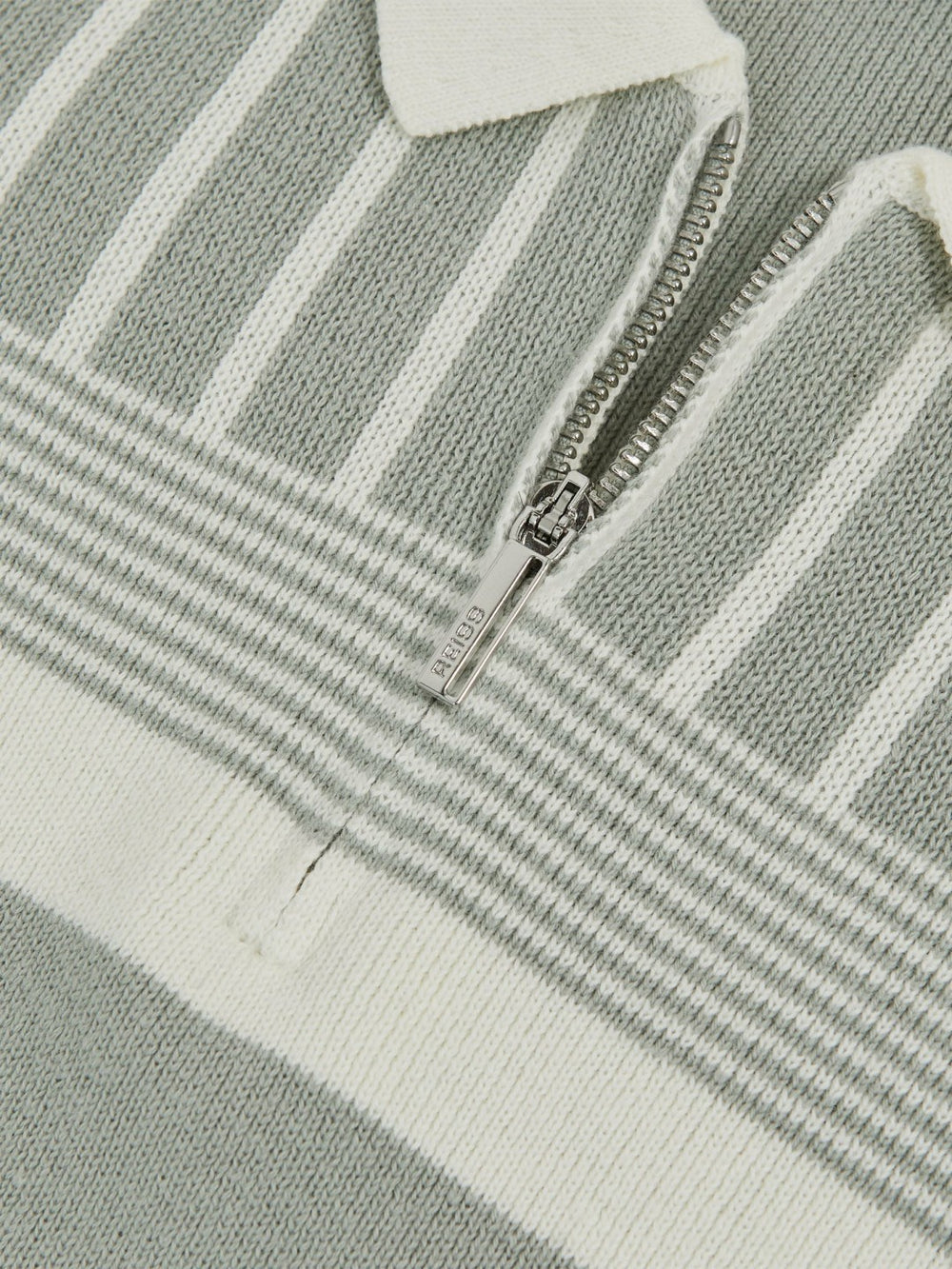 13-14 yrs Cotton Stripe Knit Half-Zip Polo Shirt in Sage Green/Off White
