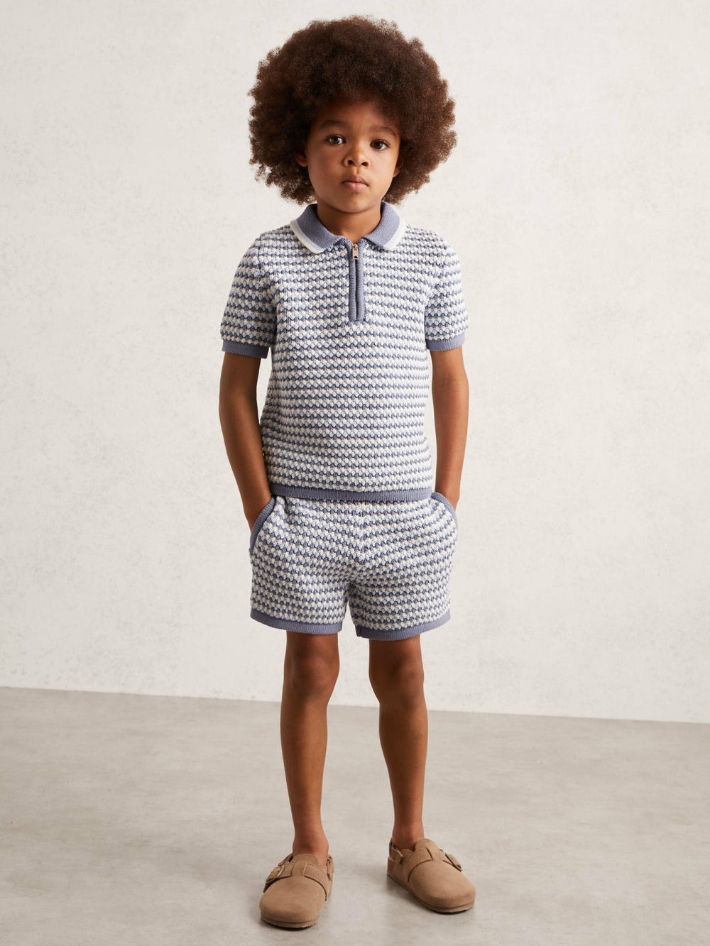 3-9 yrs Knitted Stripe Half-Zip Polo Shirt in Blue/White