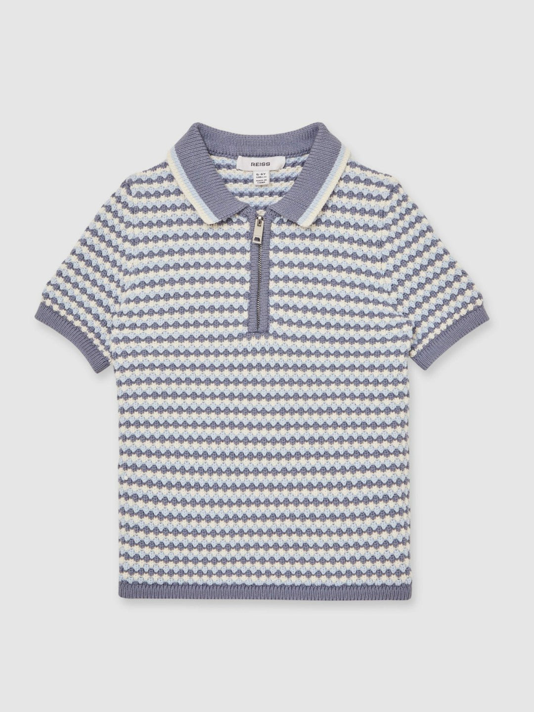 3-9 yrs Knitted Stripe Half-Zip Polo Shirt in Blue/White