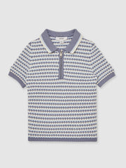 3-9 yrs Knitted Stripe Half-Zip Polo Shirt in Blue/White