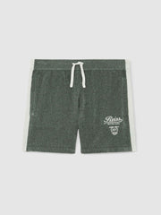 13-14 yrs Chenille Tipped Motor Cars Shorts in Dark Sage Green/White