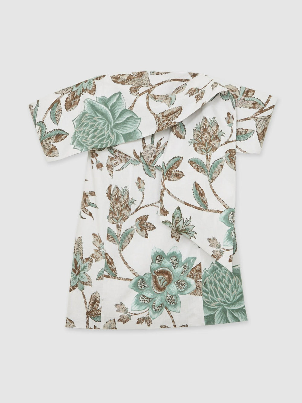 Sculpted Off-Shoulder Floral Mini Dress Linen-Cotton in Ivory