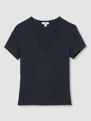 Stretch Cotton V-Neck T-Shirt in Navy