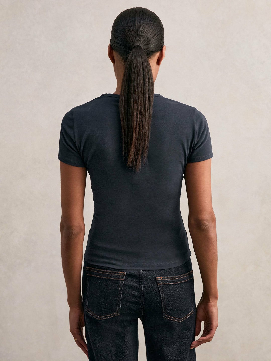 Stretch Cotton V-Neck T-Shirt in Navy
