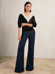 Wool-Blend Colourblock Knit Jumper with Cashmere in Black/Burgundy/Cream