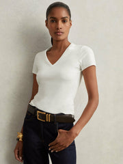 Stretch Cotton V-Neck T-Shirt in White