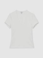 Stretch Cotton V-Neck T-Shirt in White