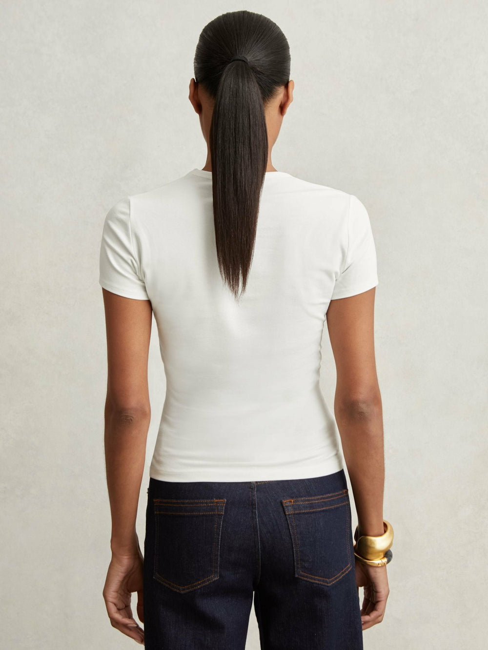 Stretch Cotton V-Neck T-Shirt in White