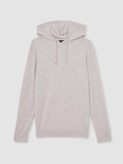 Merino Wool Drawstring Hoodie in Wicker Brown Melange