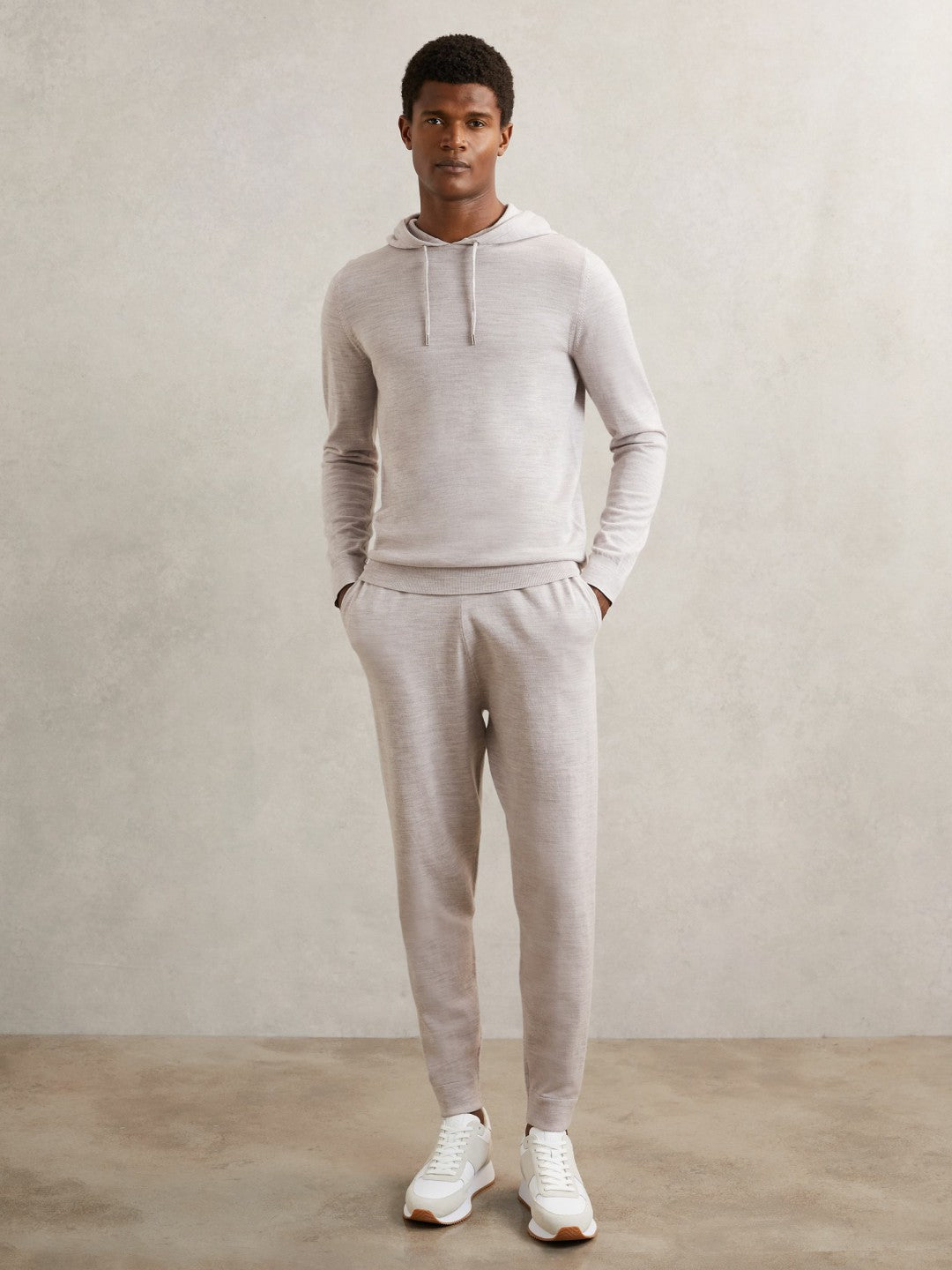 Merino Wool Drawstring Hoodie in Wicker Brown Melange