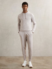 Merino Wool Drawstring Hoodie in Wicker Brown Melange