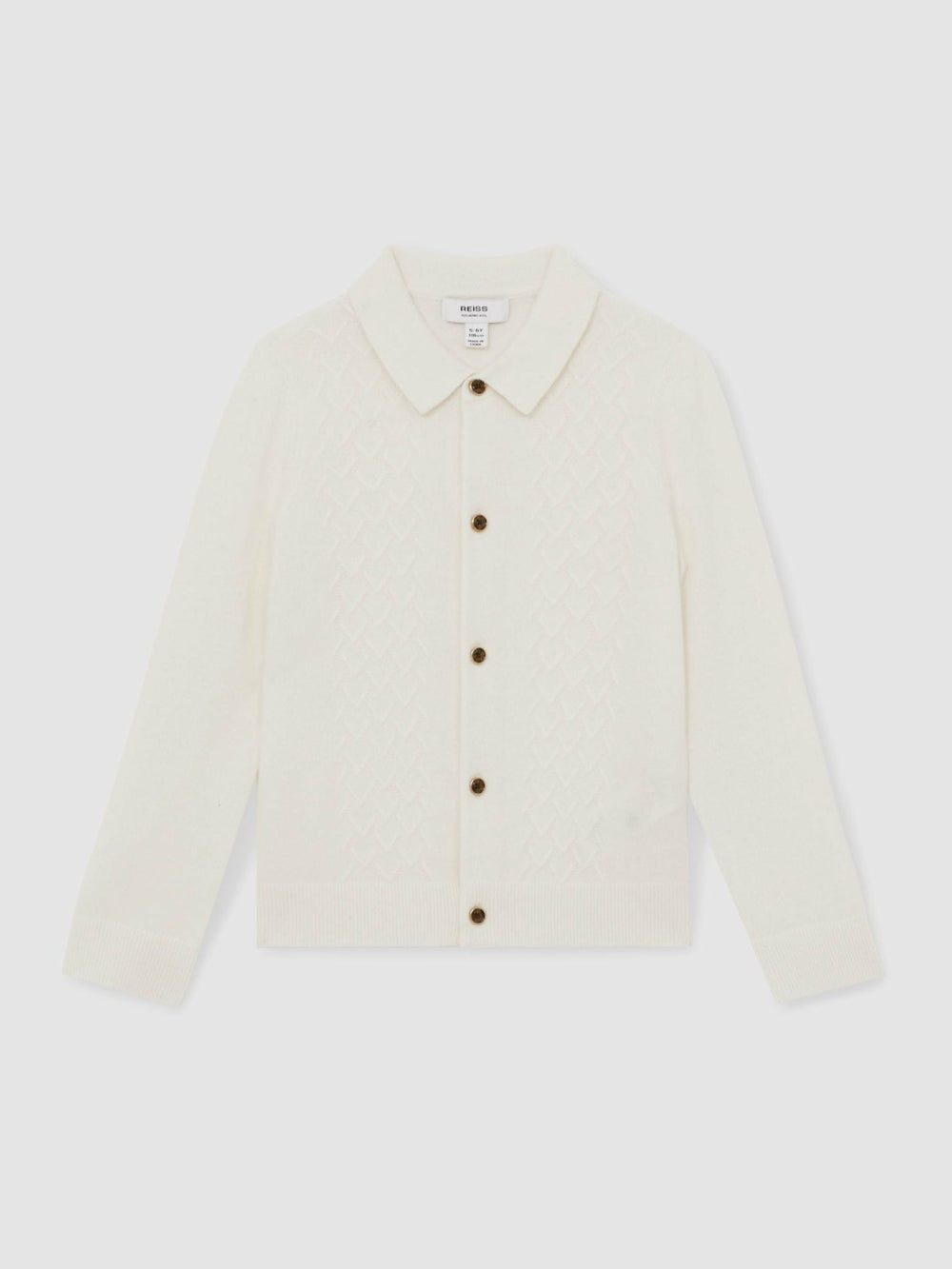 13-14 yrs Wool V-Stitch Button-Through Cardigan in Off White