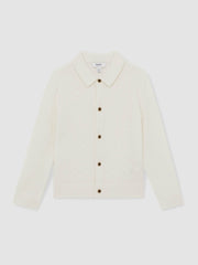 13-14 yrs Wool V-Stitch Button-Through Cardigan in Off White