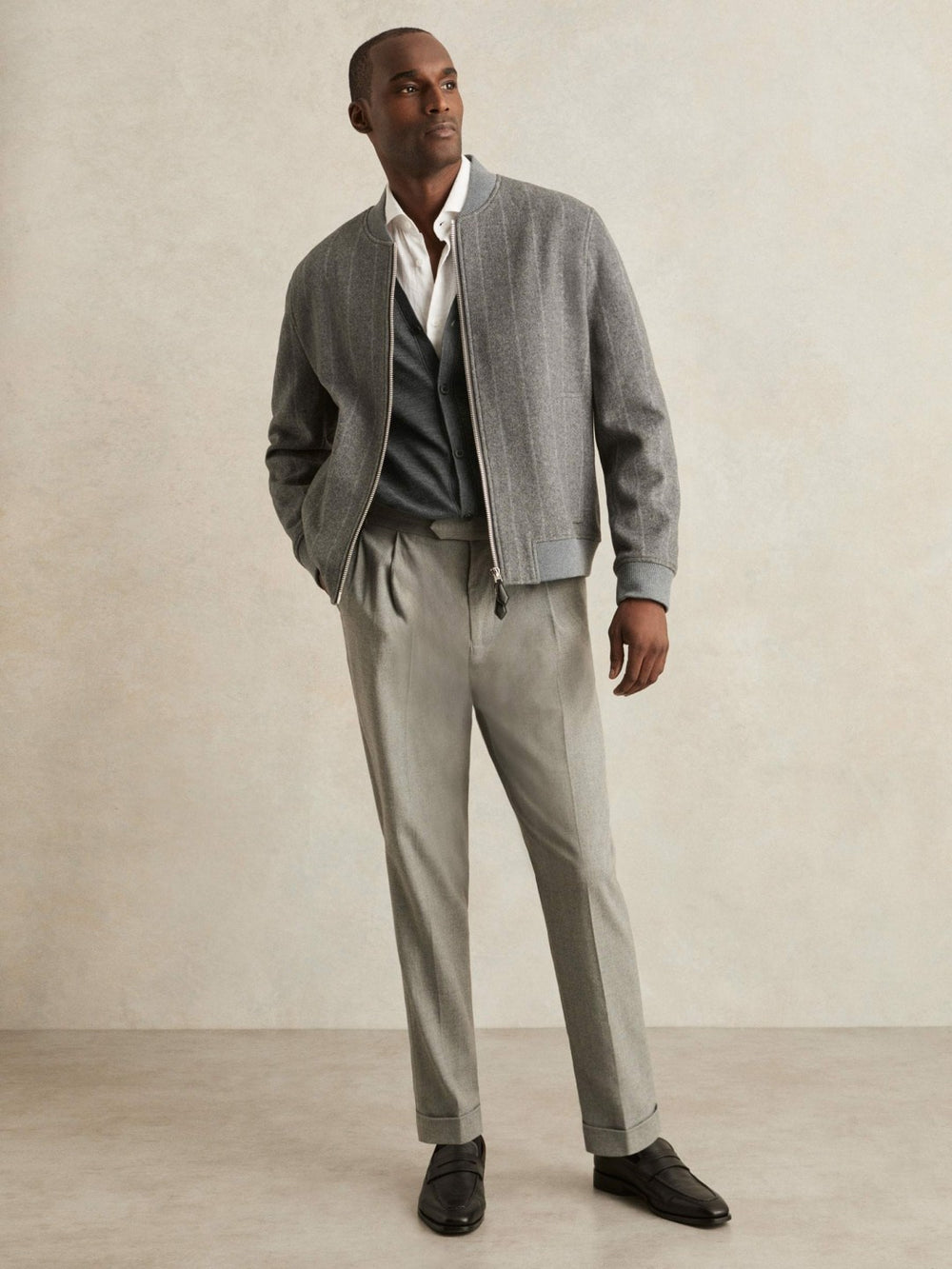 Merino Wool Button-Through Cardigan in Derby Grey Melange