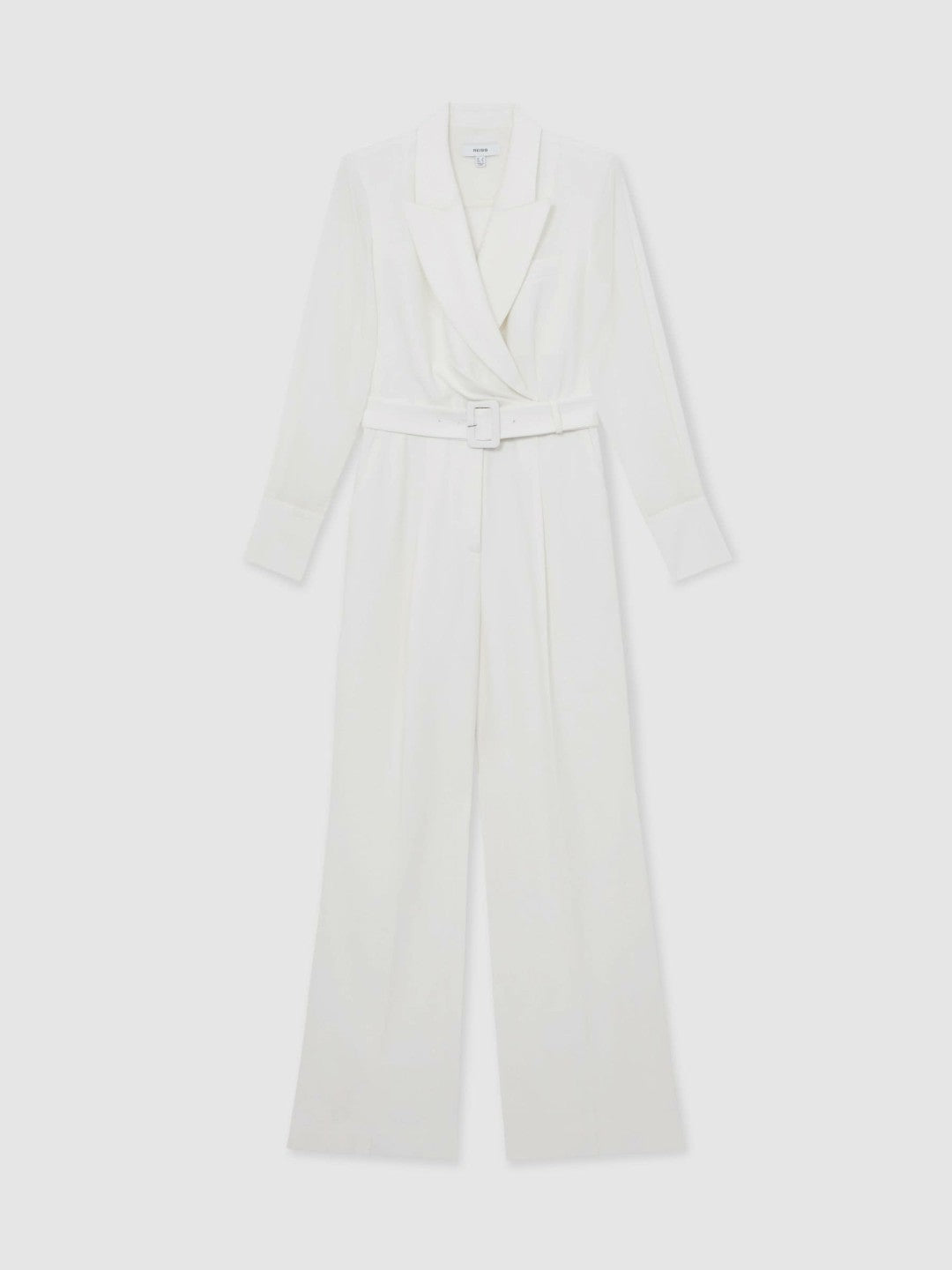 Sheer-Sleeve Wide-Leg Tuxedo Jumpsuit in Ivory