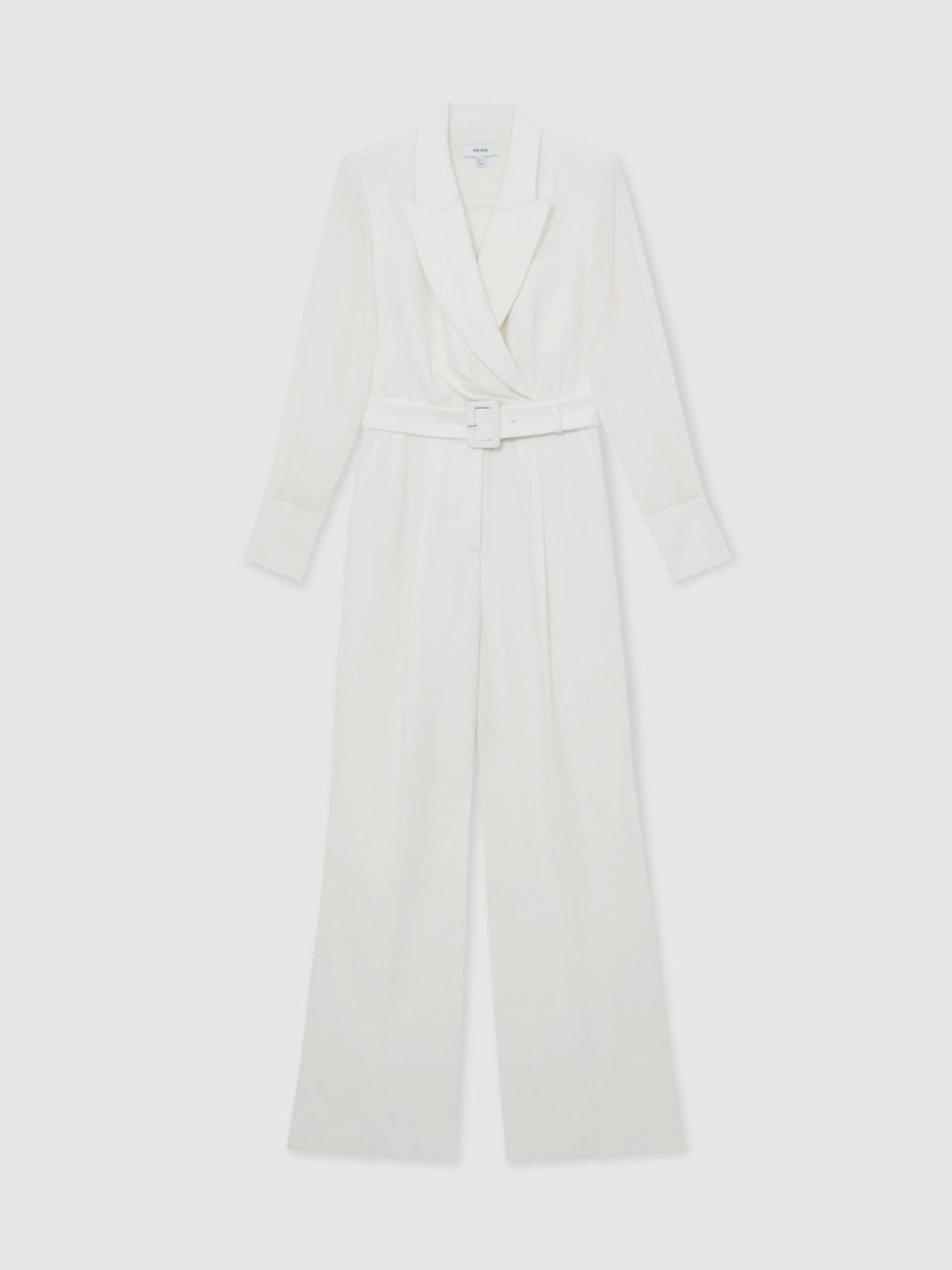 Sheer-Sleeve Wide-Leg Tuxedo Jumpsuit in Ivory