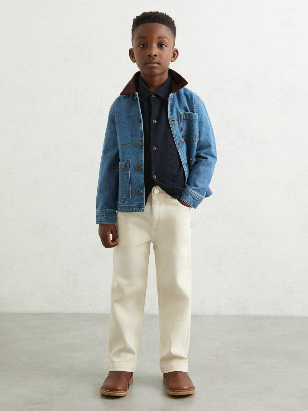 13-14 yrs Wool V-Stitch Button-Through Cardigan in Navy Blue