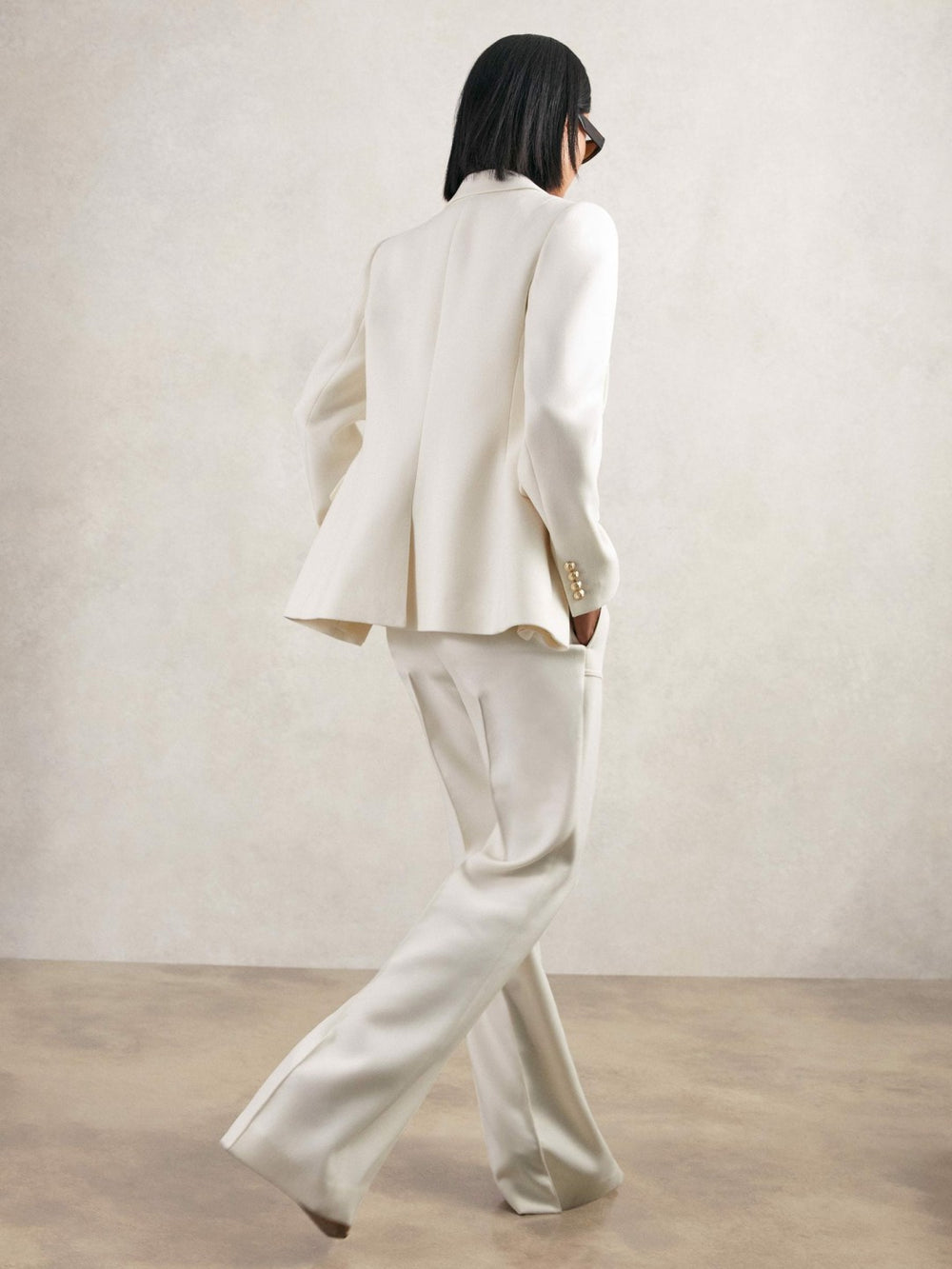 Double-Breasted Twill Suit Blazer With Wool in White