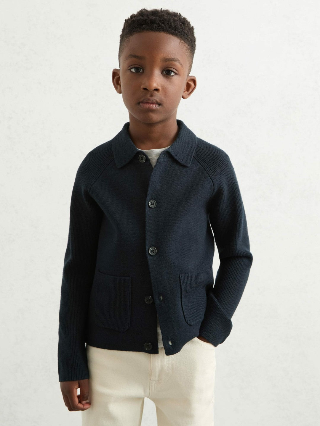 9-13 yrs Button-Through Knitted Cardigan in Navy