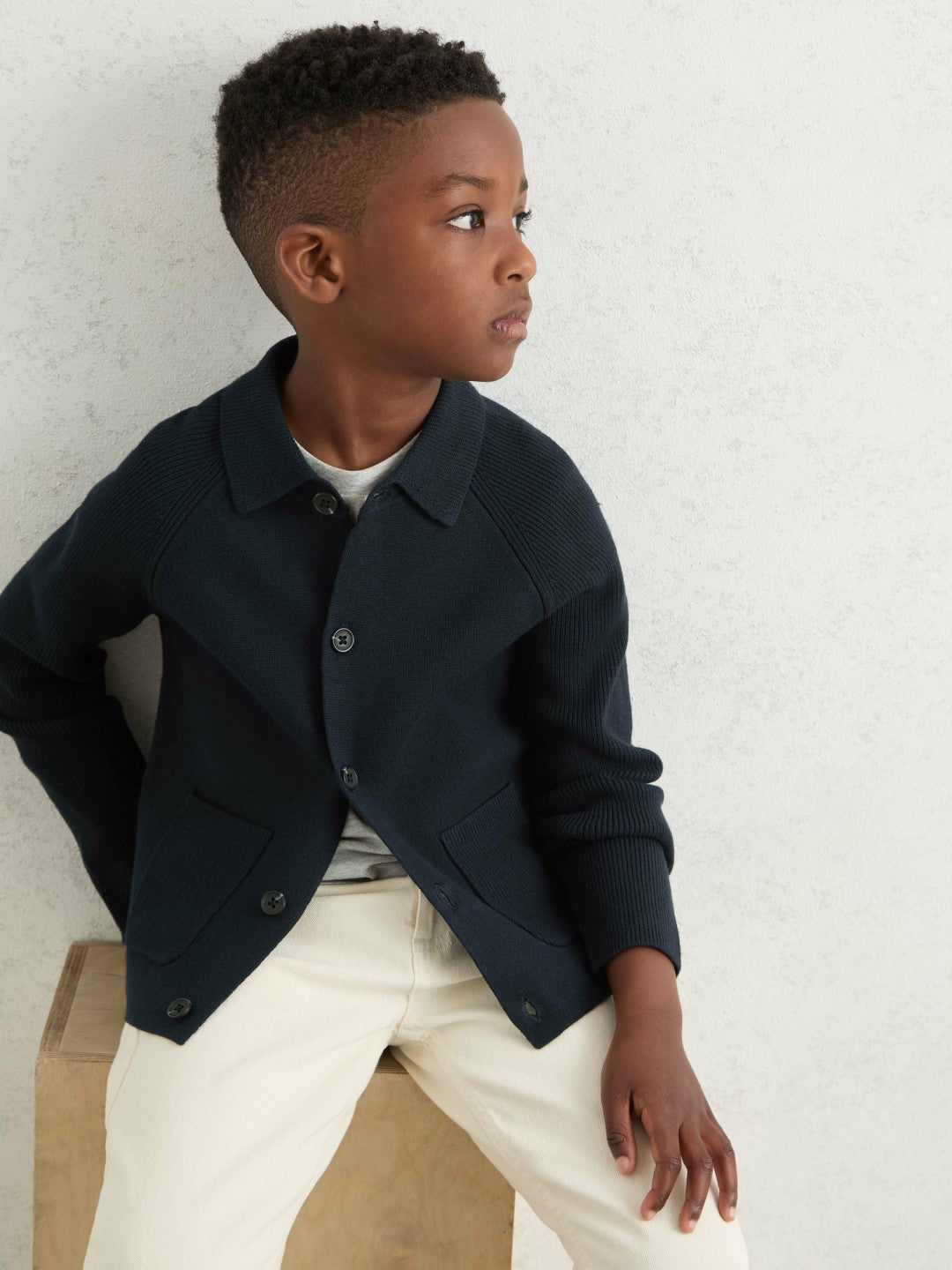 13-14 yrs Button-Through Knitted Cardigan in Navy