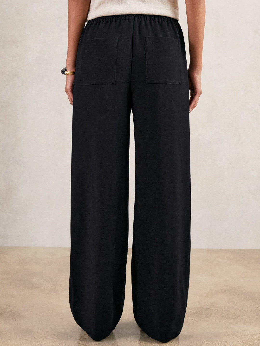Wide Leg Elasticated Waist Trousers in Navy