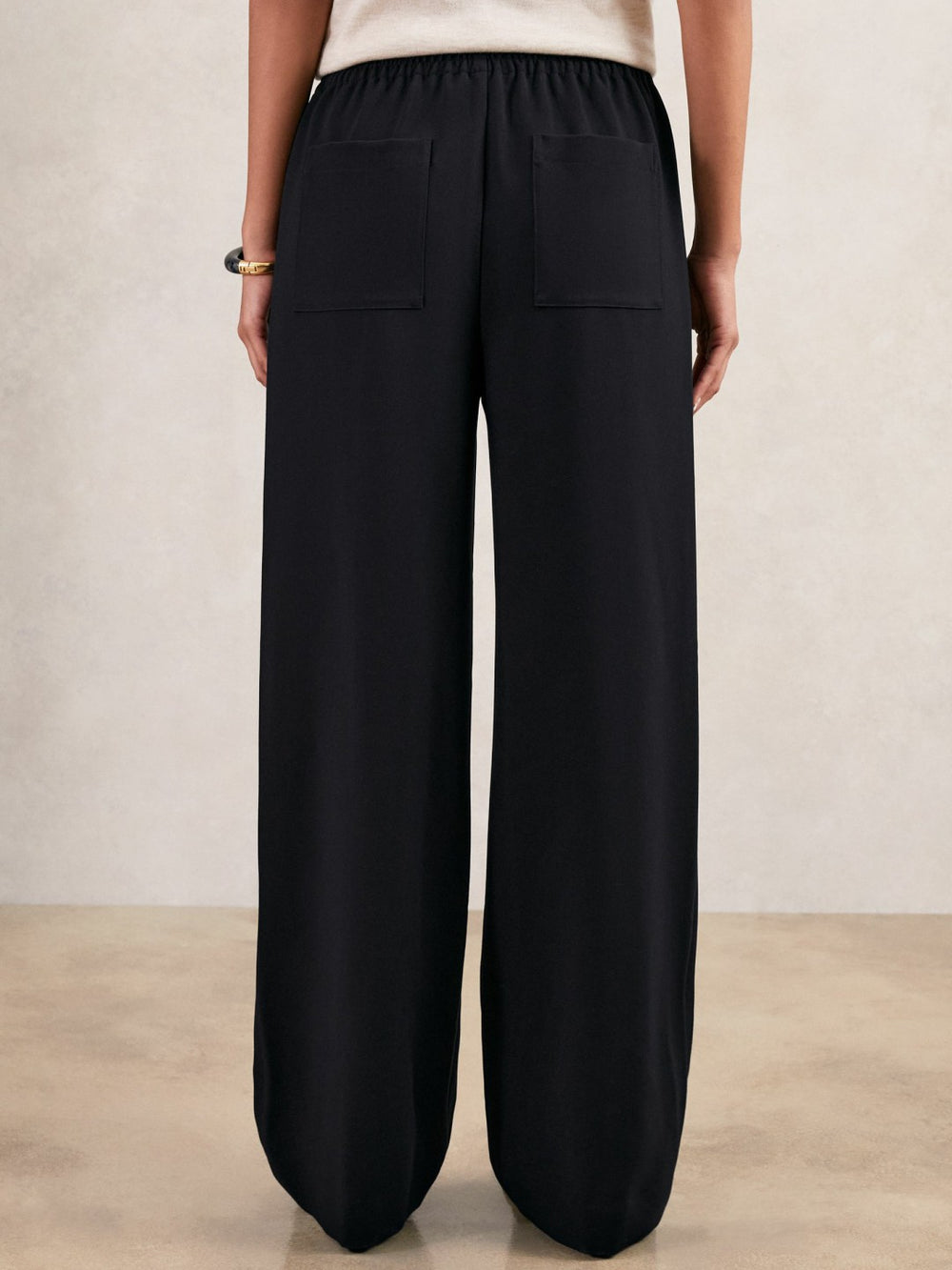 Wide Leg Elasticated Waist Trousers in Navy