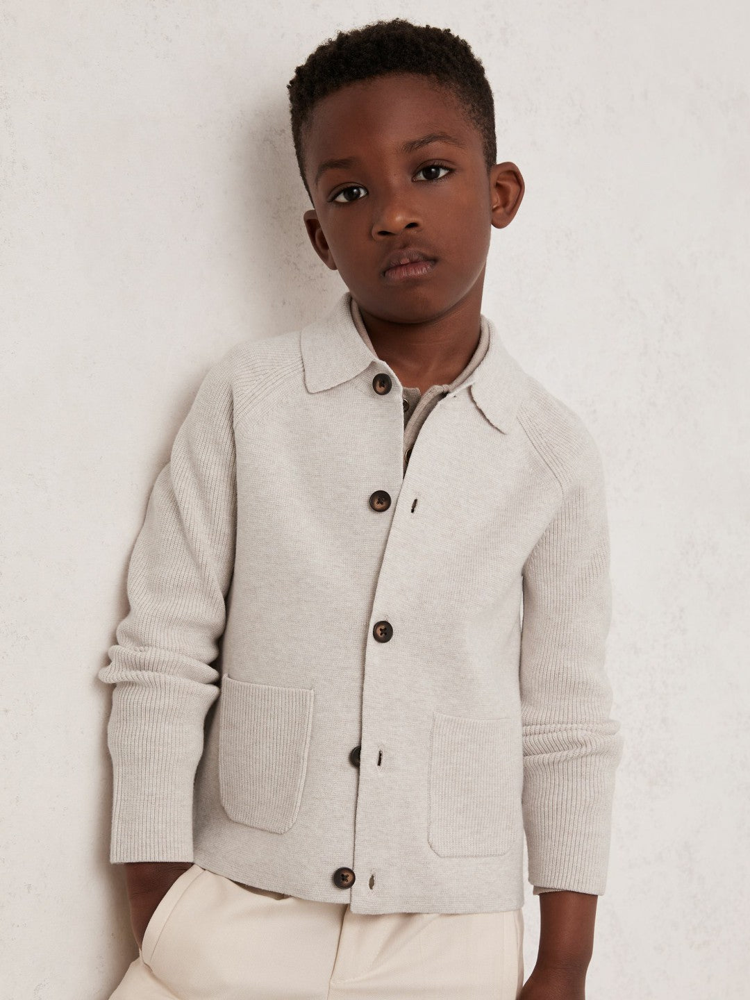 3-9 yrs Button-Through Knitted Cardigan in Oatmeal Melange